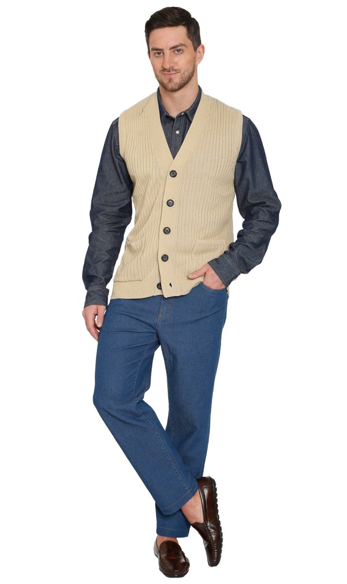 Men's Relaxed Fit Rib Knit Sweater Vest - Button Front with Pockets - Codex AI