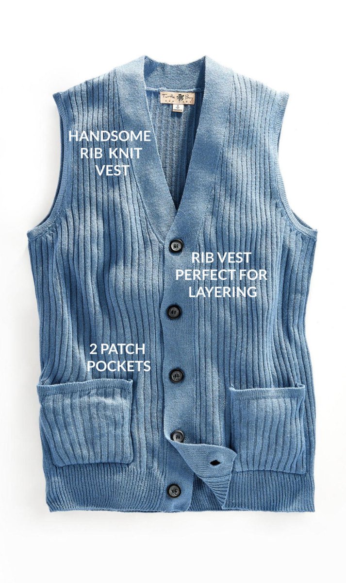 Men's Relaxed Fit Rib Knit Sweater Vest - Button Front with Pockets - Codex AI