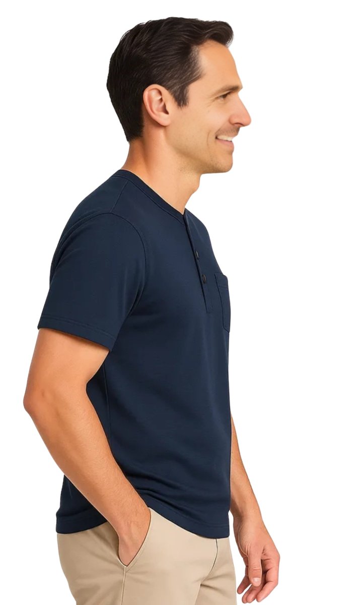 Men's Short Sleeve Henley Relaxed Fit Shirt with Pocket - Codex AI