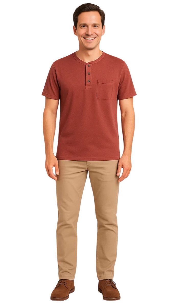 Men's Short Sleeve Henley Relaxed Fit Shirt with Pocket - Codex AI