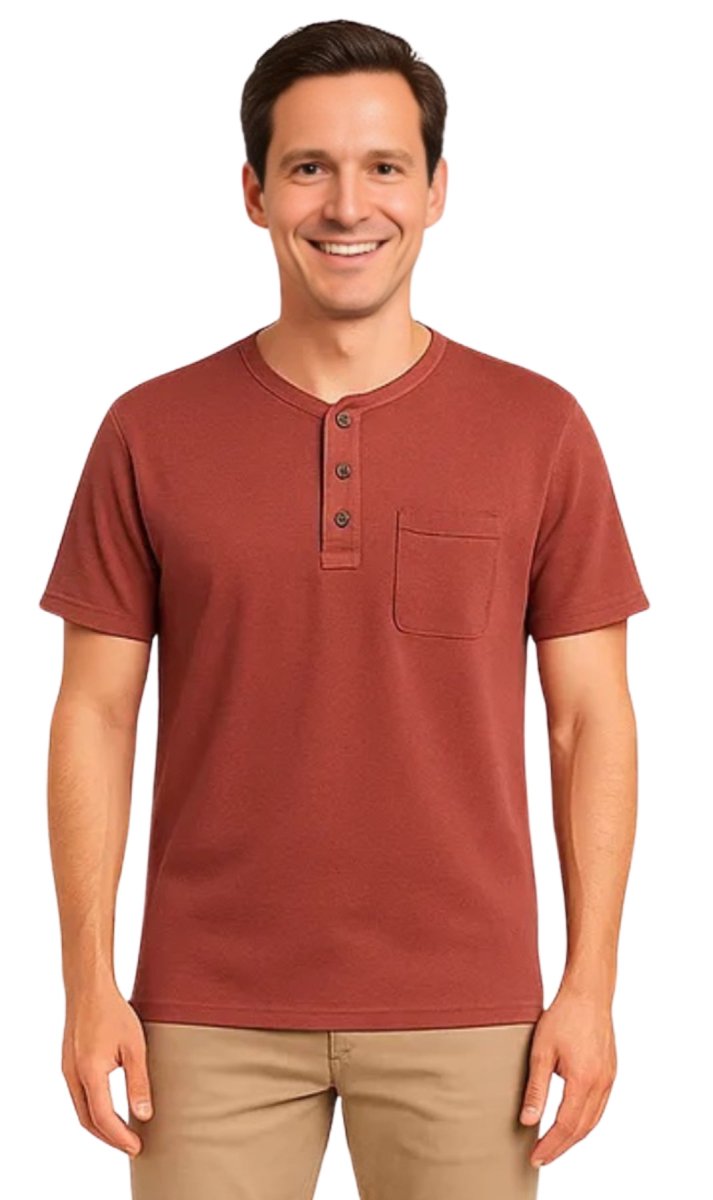 Men's Short Sleeve Henley Relaxed Fit Shirt with Pocket - Codex AI