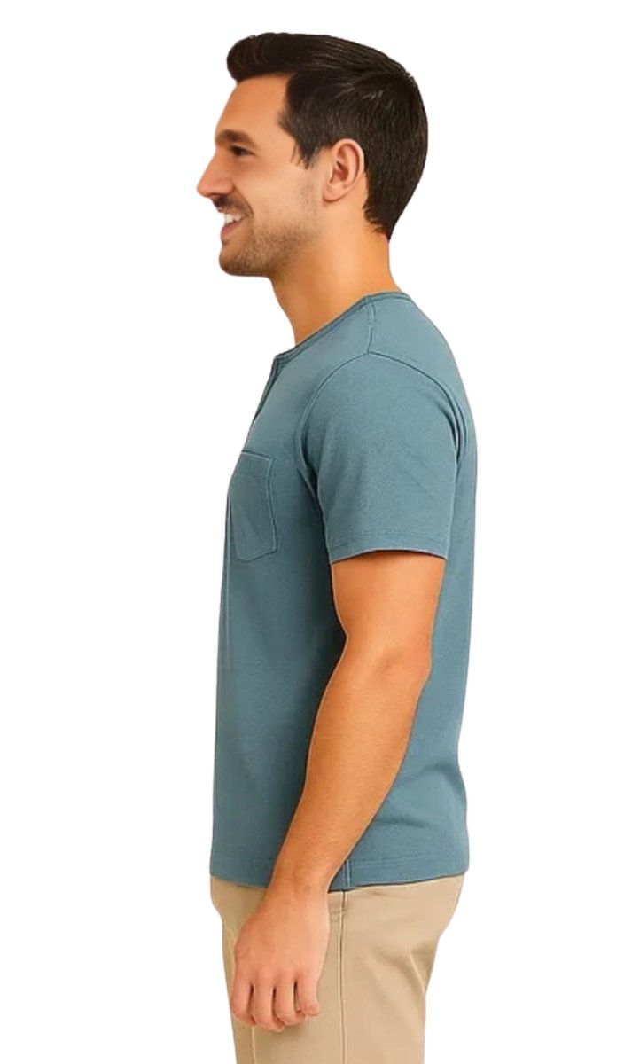 Men's Short Sleeve Henley Relaxed Fit Shirt with Pocket - Codex AI