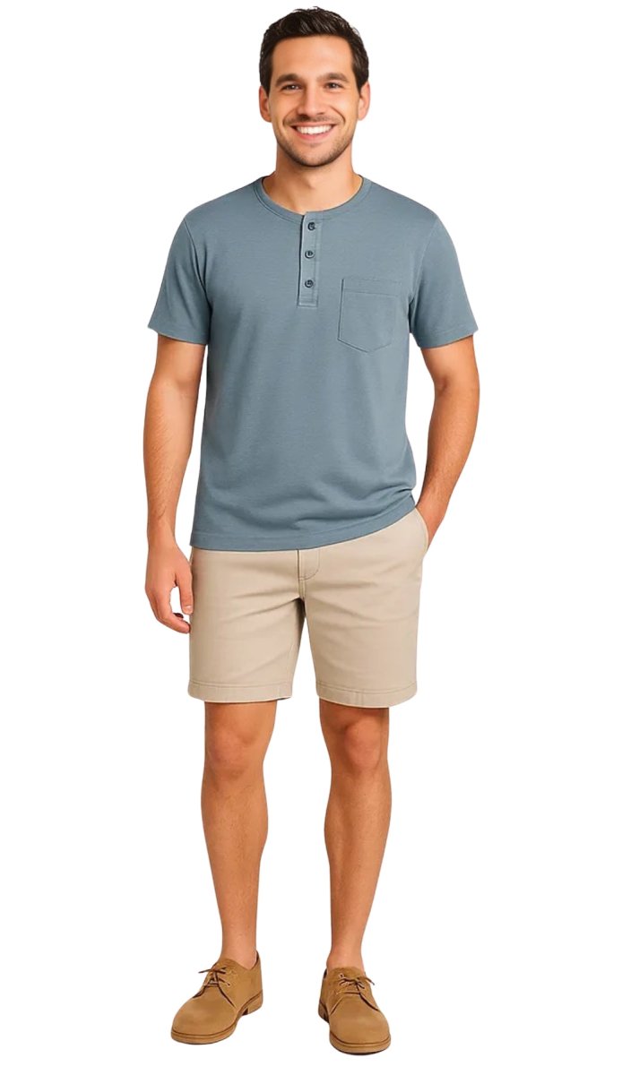 Men's Short Sleeve Henley Relaxed Fit Shirt with Pocket - Codex AI