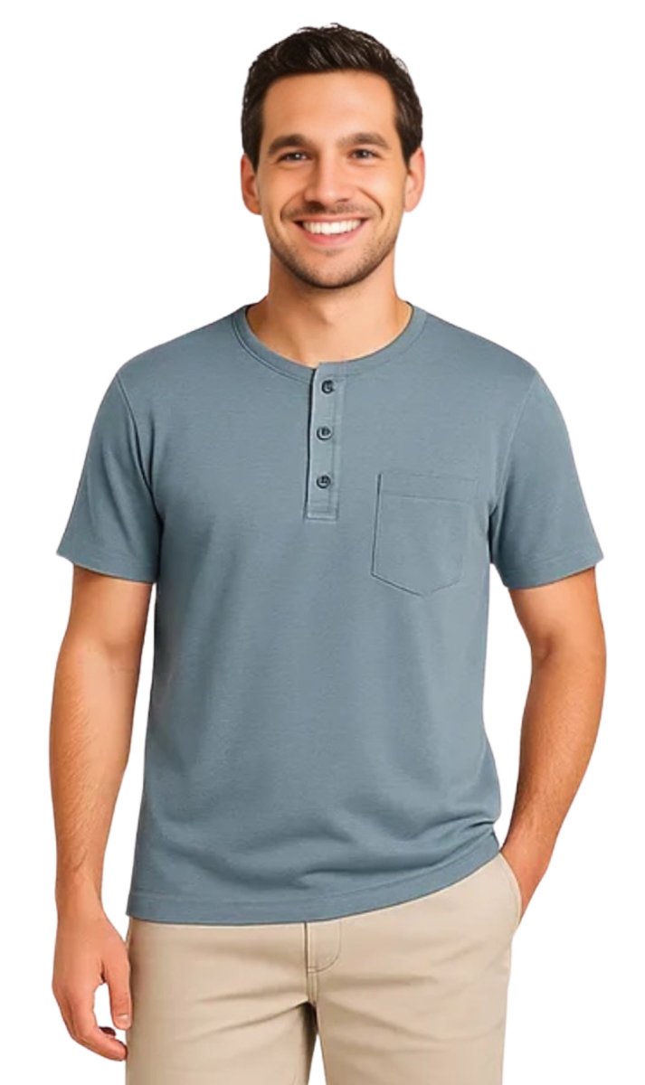 Men's Short Sleeve Henley Relaxed Fit Shirt with Pocket - Codex AI