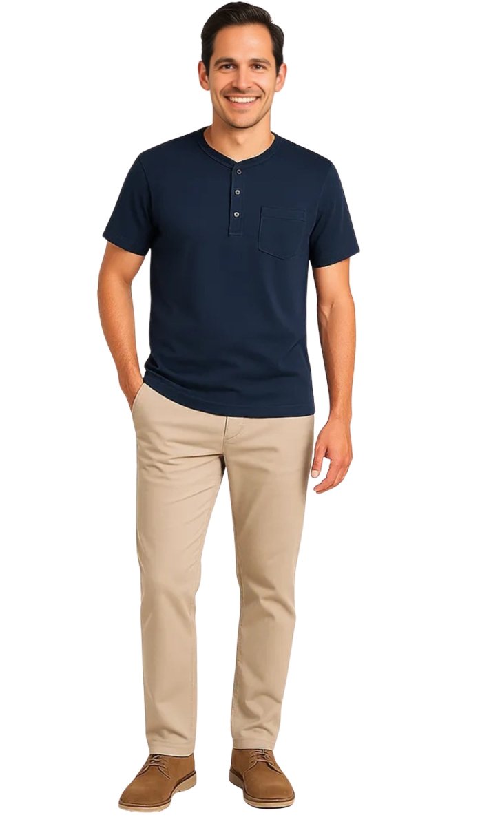 Men's Short Sleeve Henley Relaxed Fit Shirt with Pocket - Codex AI