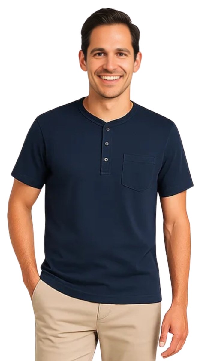 Men's Short Sleeve Henley Relaxed Fit Shirt with Pocket - Codex AI