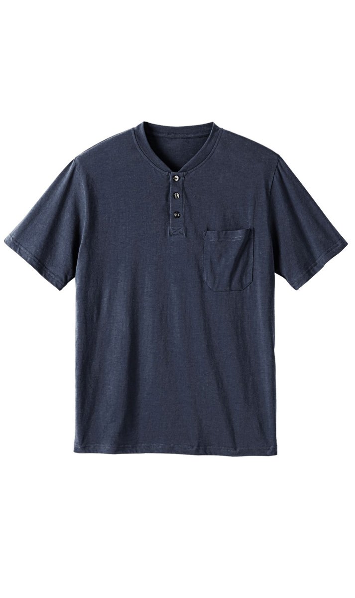 Men's Short Sleeve Henley Relaxed Fit Shirt with Pocket - Codex AI