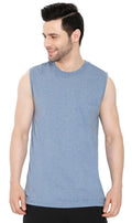 Men’s Sleeveless Crew Neck T-Shirt – Regular Fit, Heavier Cotton Blend Jersey with Chest Pocket - Codex AI