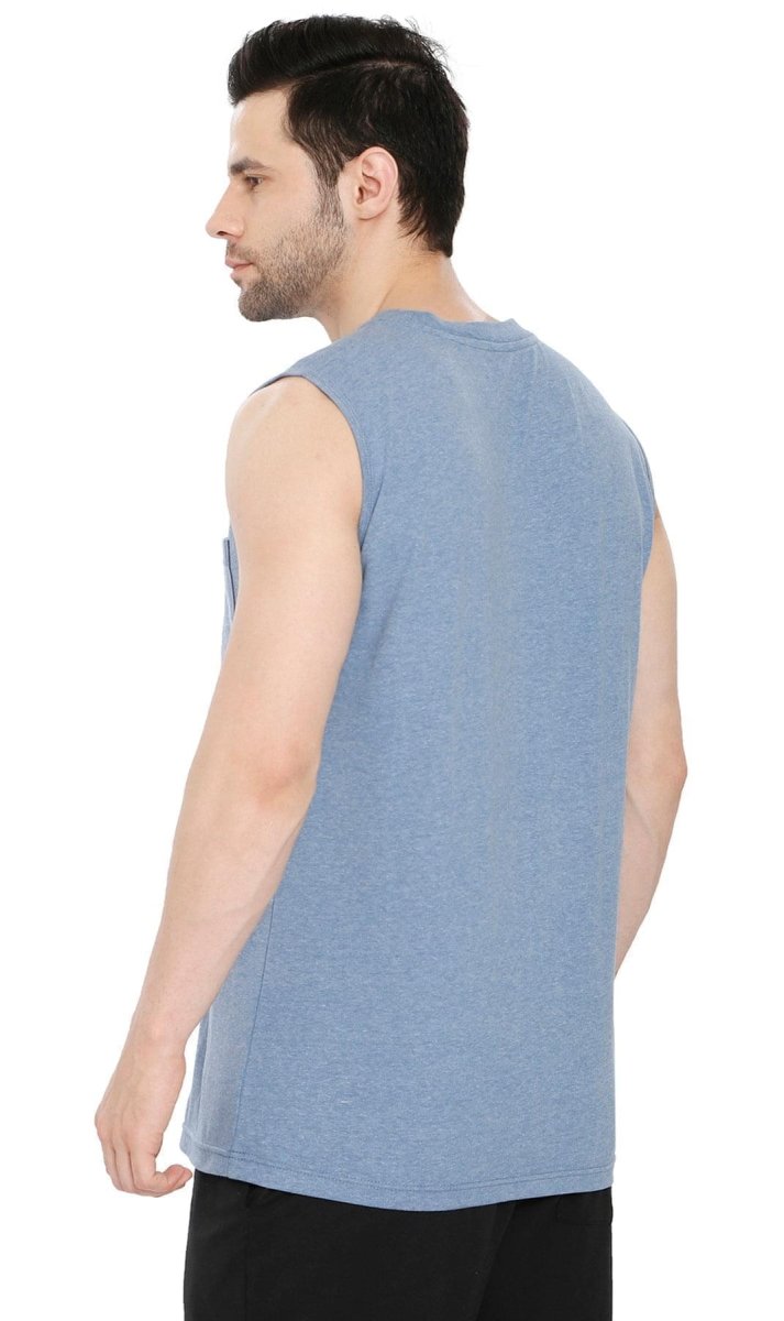 Men’s Sleeveless Crew Neck T-Shirt – Regular Fit, Heavier Cotton Blend Jersey with Chest Pocket - Codex AI
