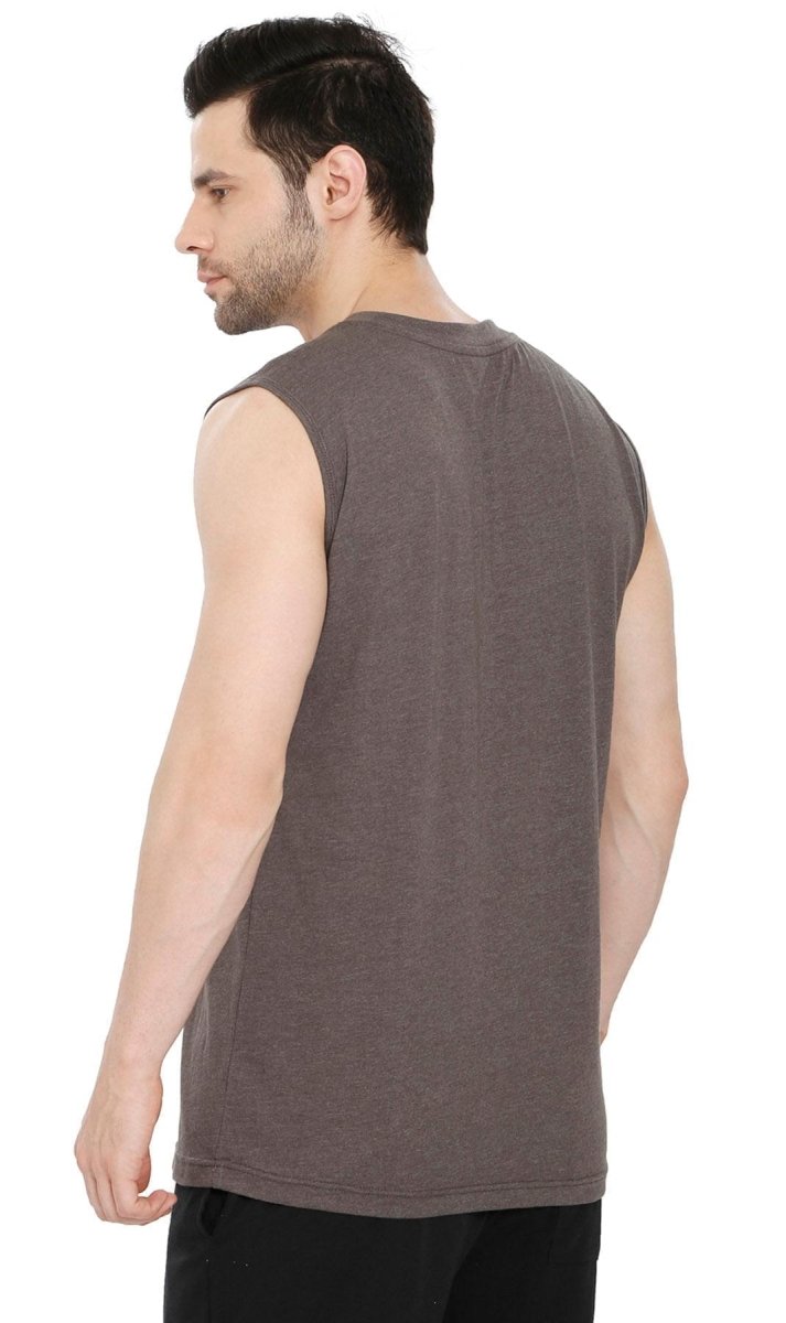 Men’s Sleeveless Crew Neck T-Shirt – Regular Fit, Heavier Cotton Blend Jersey with Chest Pocket - Codex AI
