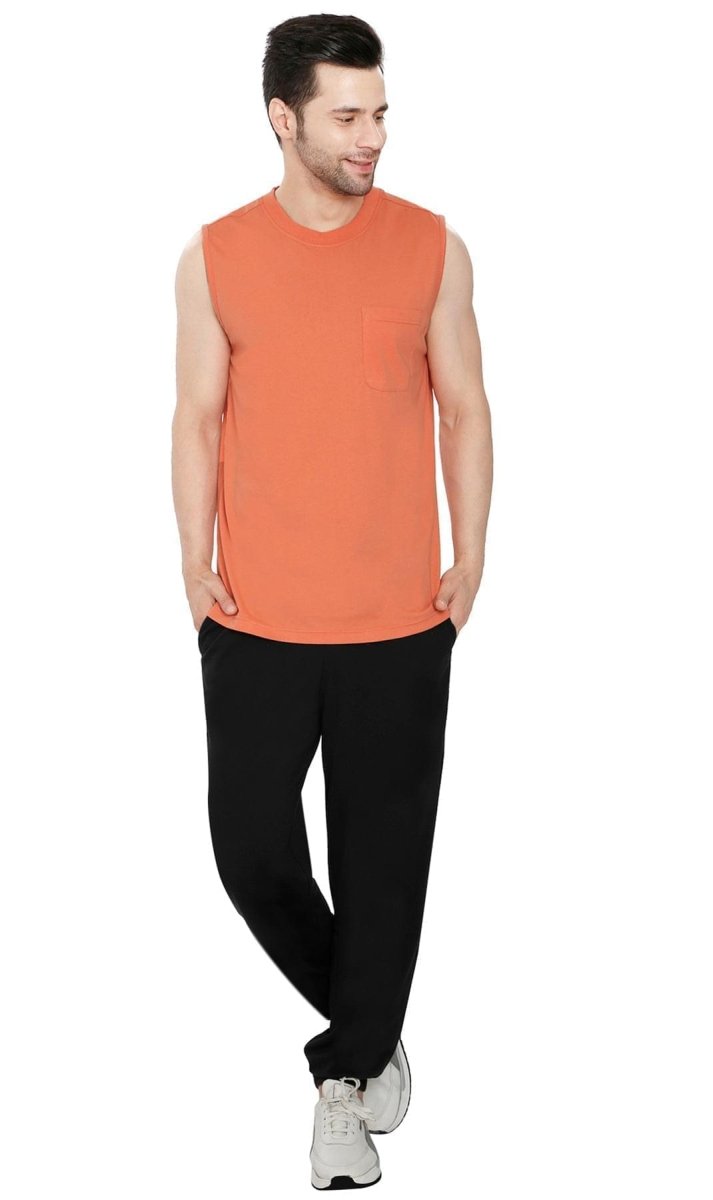 Men’s Sleeveless Crew Neck T-Shirt – Regular Fit, Heavier Cotton Blend Jersey with Chest Pocket - Codex AI
