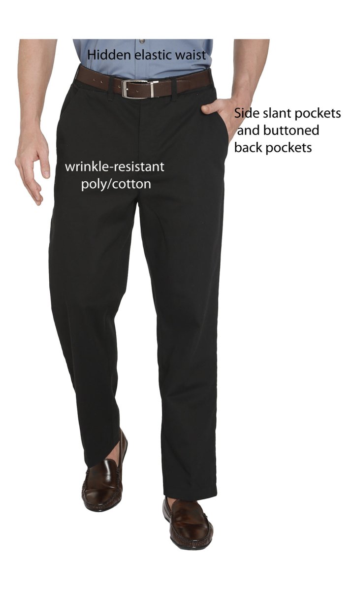 Men's Stretch Waist Chinos with a Hidden Elastic Waist and Flat Front - Codex AI