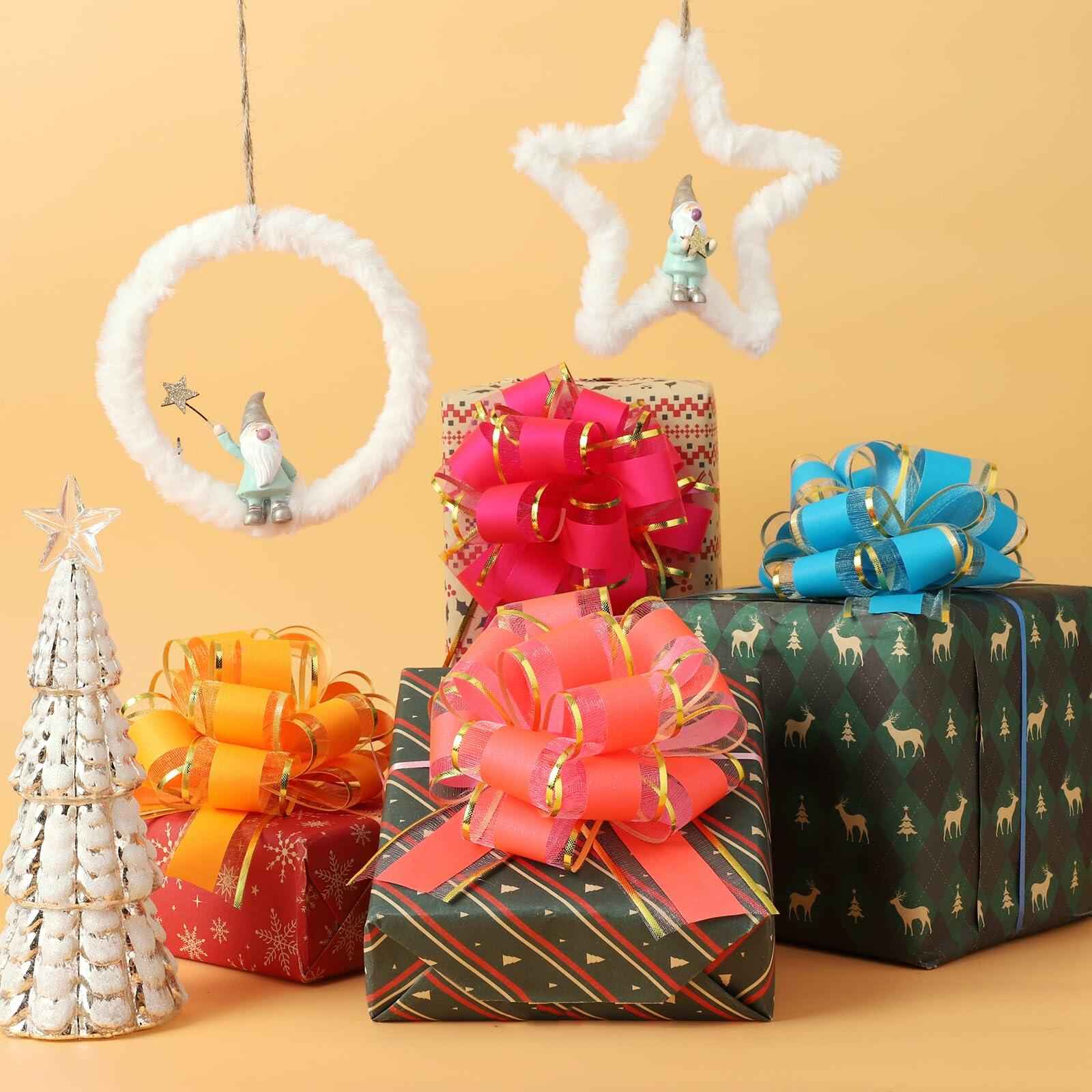 12pcs Pull Bow Mixed Color Large 6 Inch Fluorescent Gift Wrapping Bows