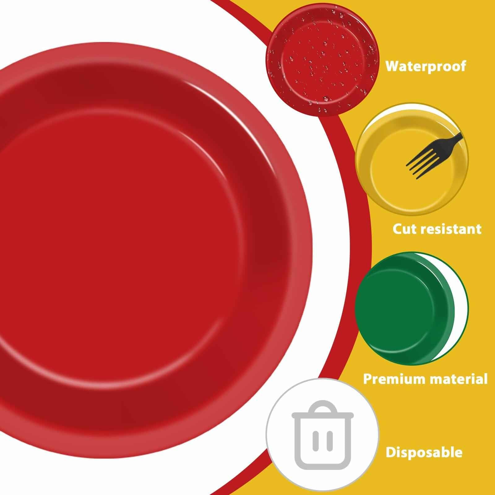 100Pcs Christmas Paper Plates 9" Red Green Disposable Party Tableware