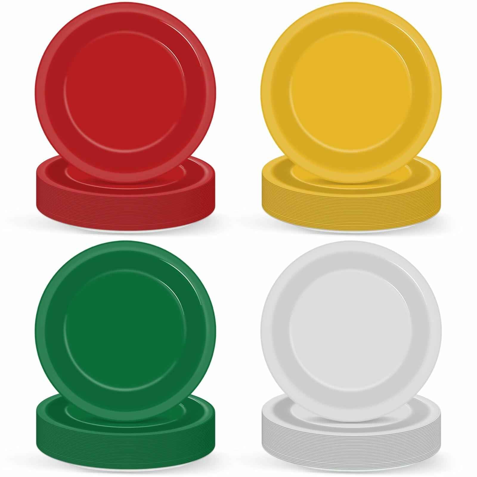 100Pcs Christmas Paper Plates 9" Red Green Disposable Party Tableware