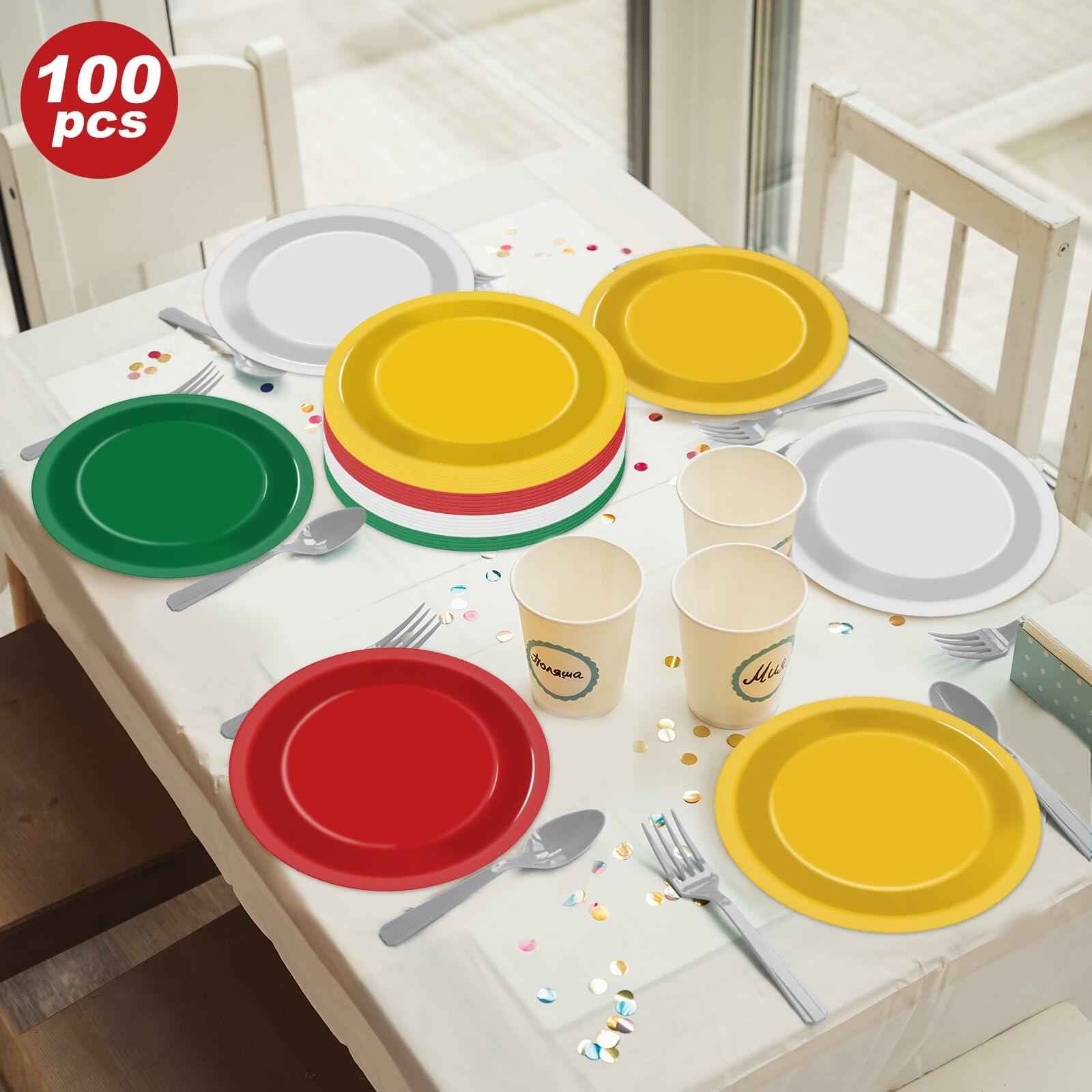 100Pcs Christmas Paper Plates 9" Red Green Disposable Party Tableware