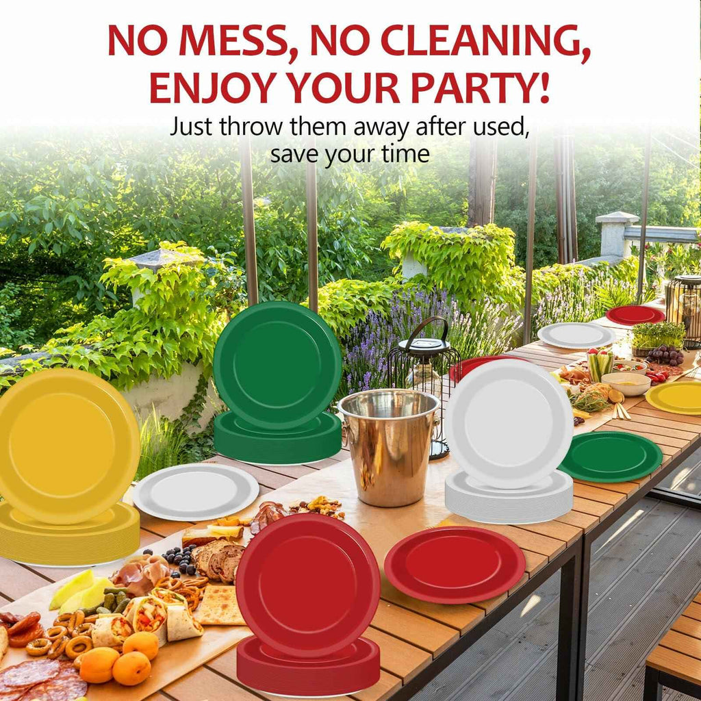 100Pcs Christmas Paper Plates 9" Red Green Disposable Party Tableware