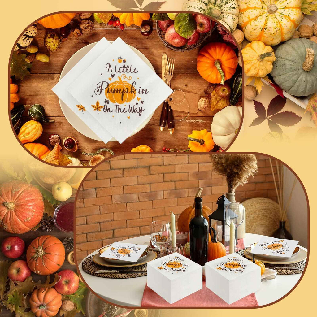 Crtiin Pumpkin Baby Shower Napkins He or She Gender Reveal 100 Pcs