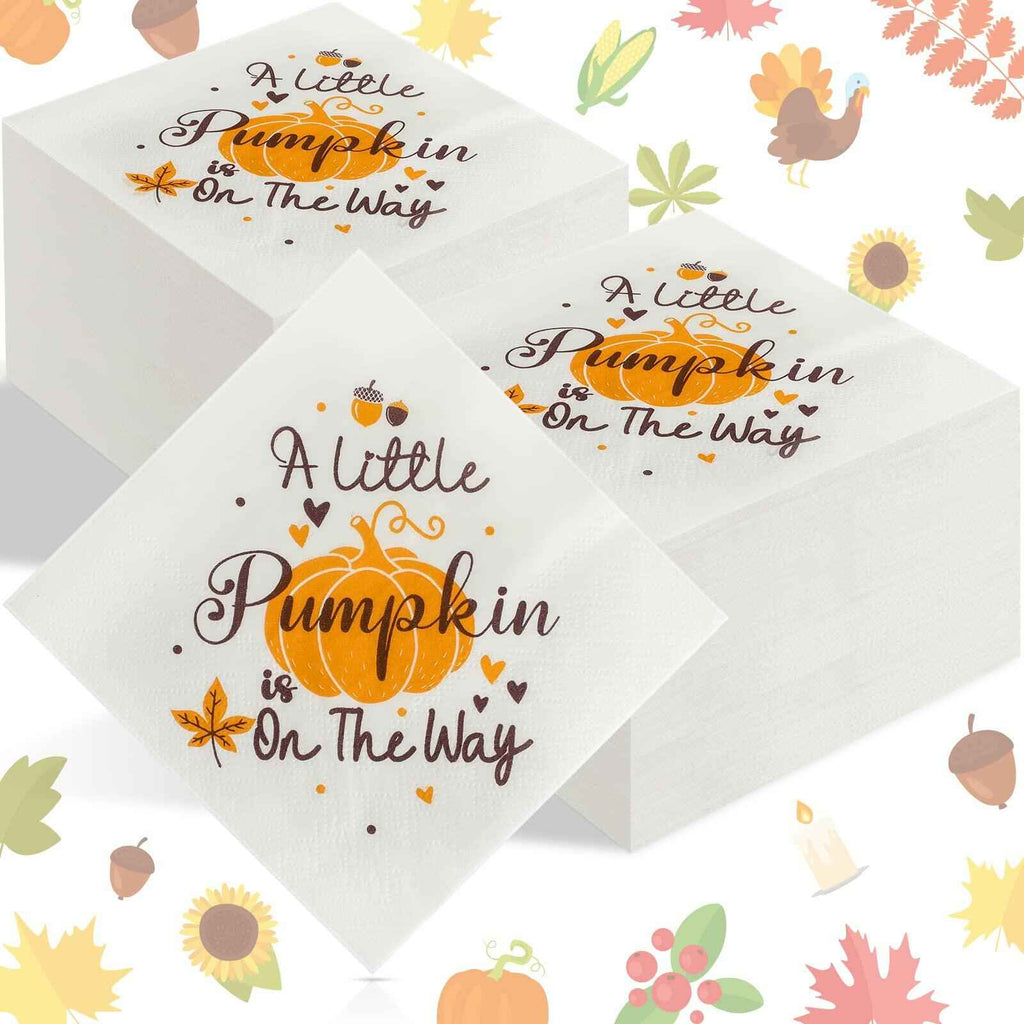 Crtiin Pumpkin Baby Shower Napkins He or She Gender Reveal 100 Pcs