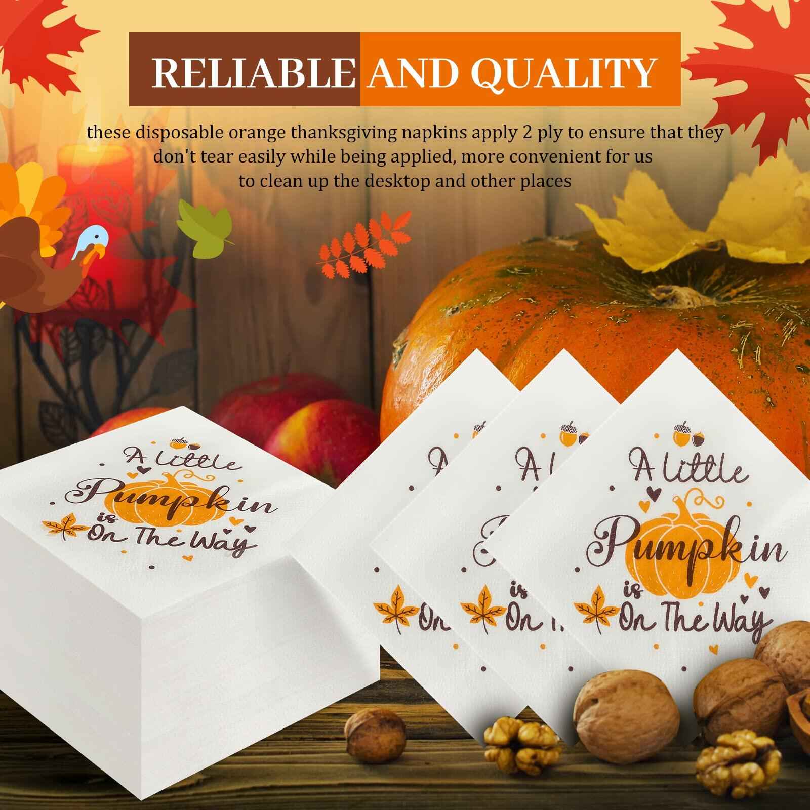 Crtiin Pumpkin Baby Shower Napkins He or She Gender Reveal 100 Pcs