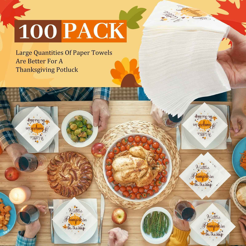 Crtiin Pumpkin Baby Shower Napkins He or She Gender Reveal 100 Pcs