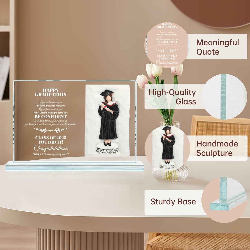 Crystal Graduate Figurine Plaque 4x6 Inspirational Graduation Gift 2025