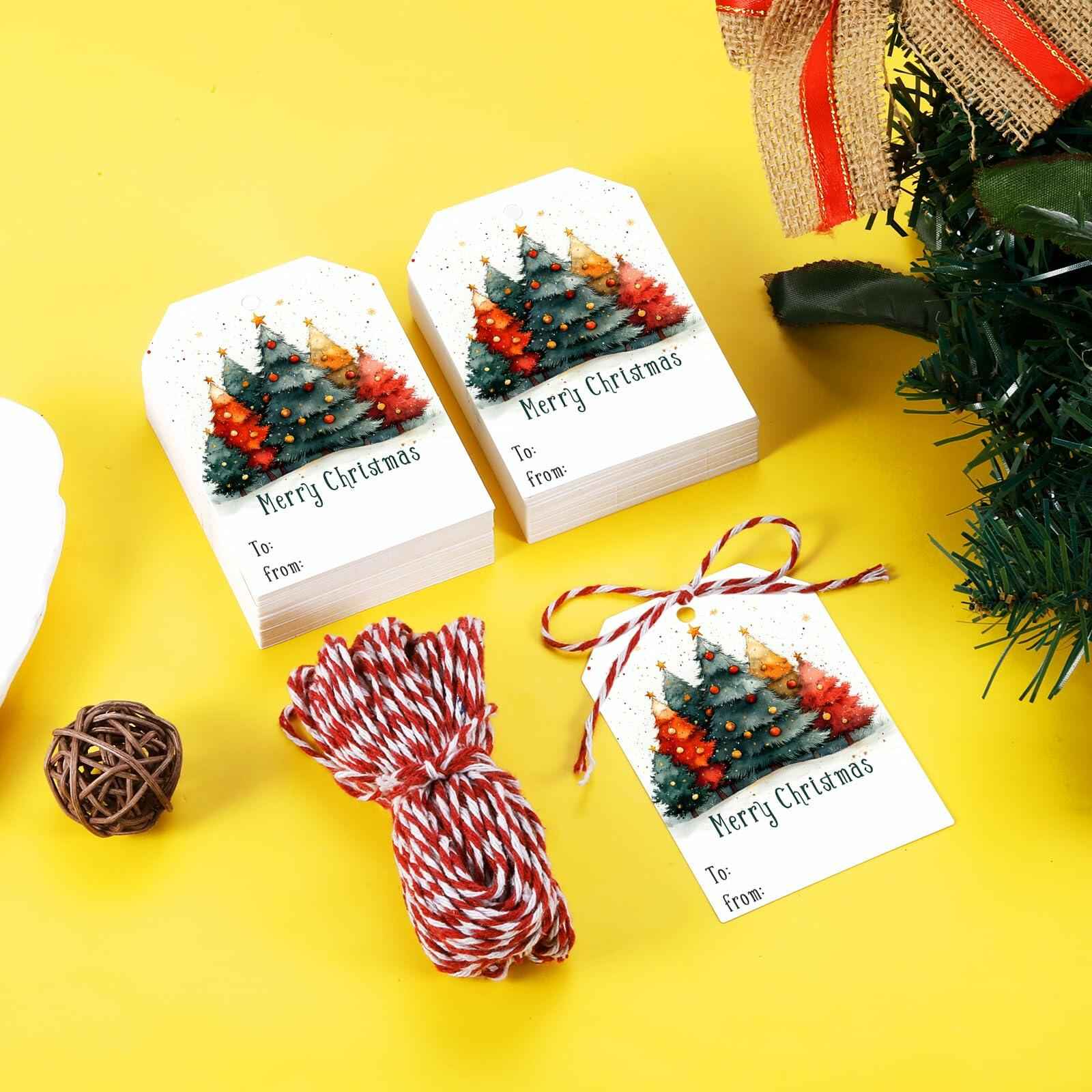 100Pcs Gift Tags with String Attached for Presents Xmas Party Decor Labels