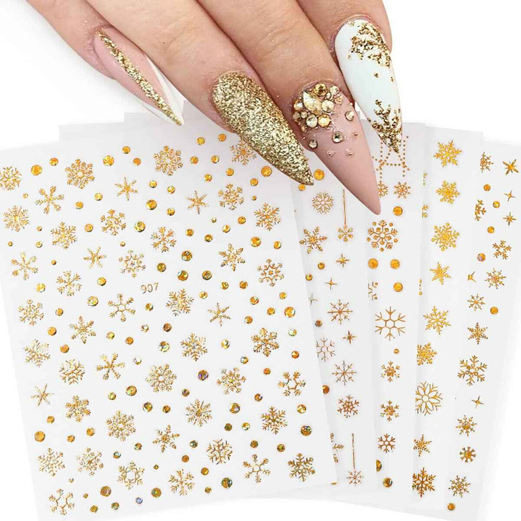 12 Sheets 3D Snowflake Nail Art Stickers Holographic Laser Gold Silver Xmas