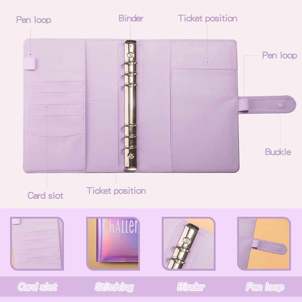 100 Envelope Challenge Binder 5-in-1 Budget Planner Shining Silver
