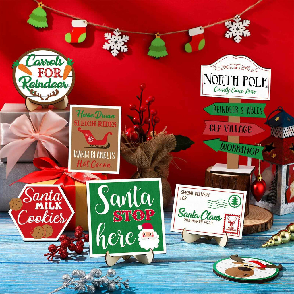 13 Pc Winter Tiered Tray Decor Elk Sled Tree Snowflake Wood Blocks