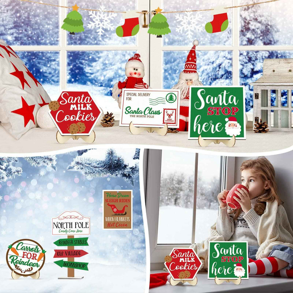 13 Pc Winter Tiered Tray Decor Elk Sled Tree Snowflake Wood Blocks