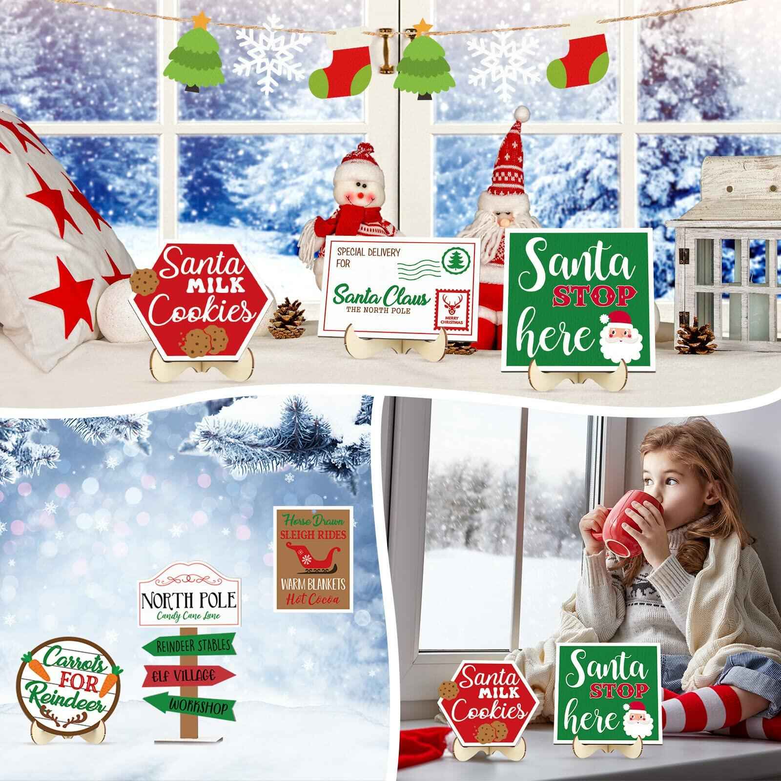 13 Pc Winter Tiered Tray Decor Elk Sled Tree Snowflake Wood Blocks