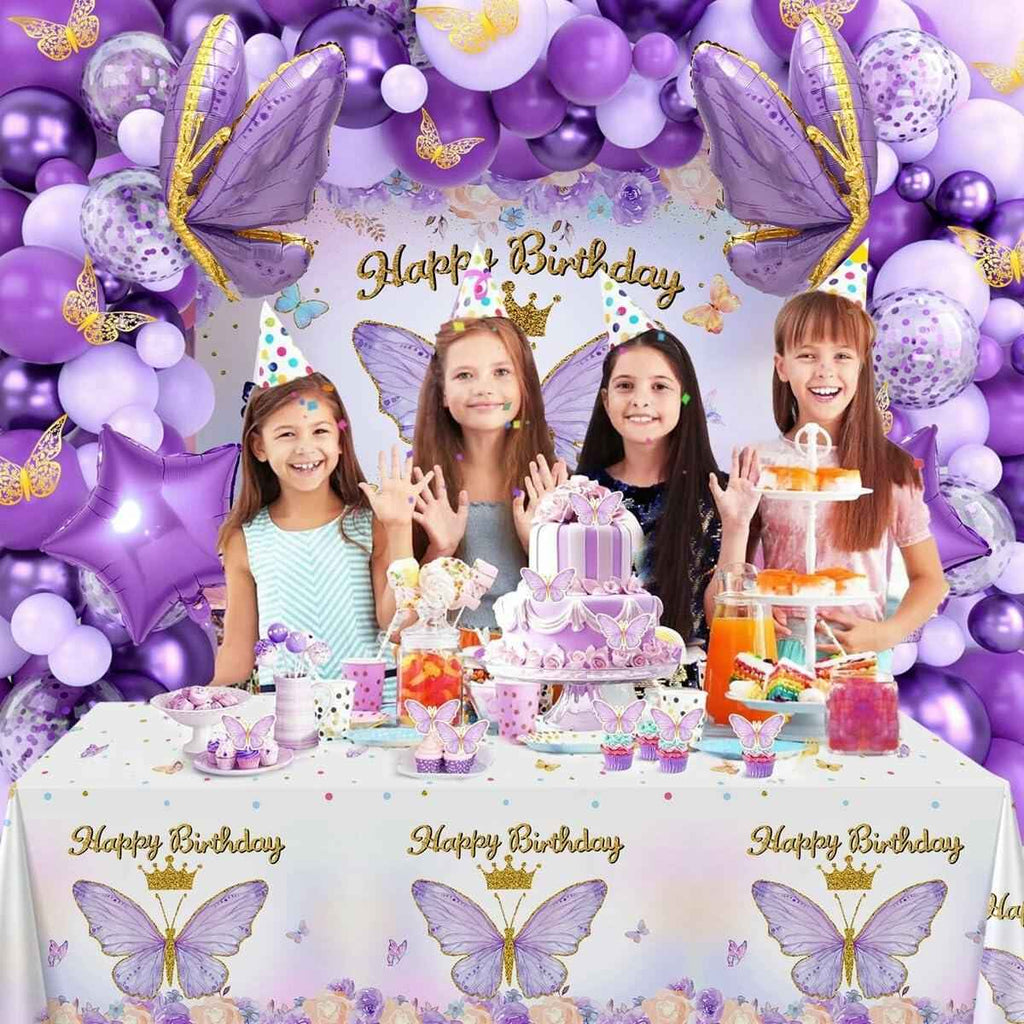 107 Pcs Purple Butterfly Birthday Decoration Set Indoor Outdoor Party