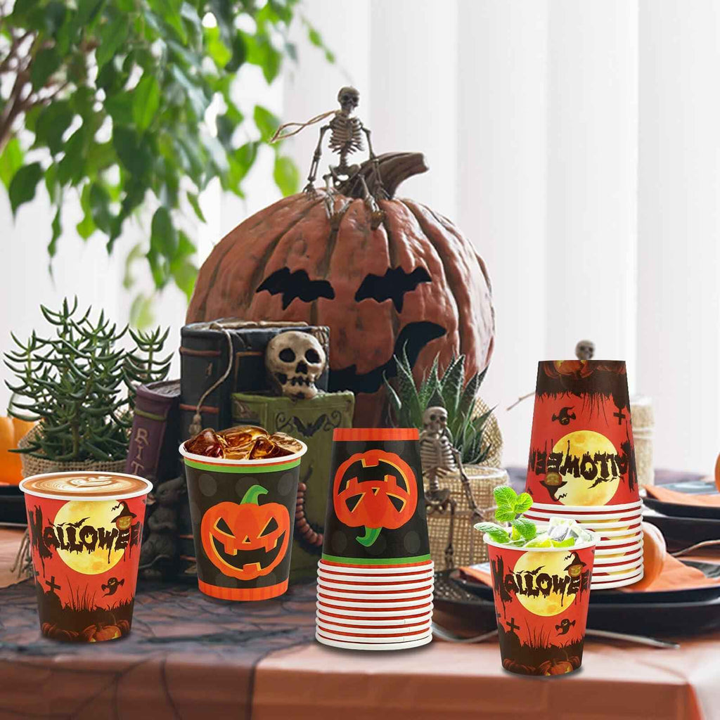 Crumya Pumpkin Disposable Paper Cups 9oz Halloween Party Supplies 40pcs