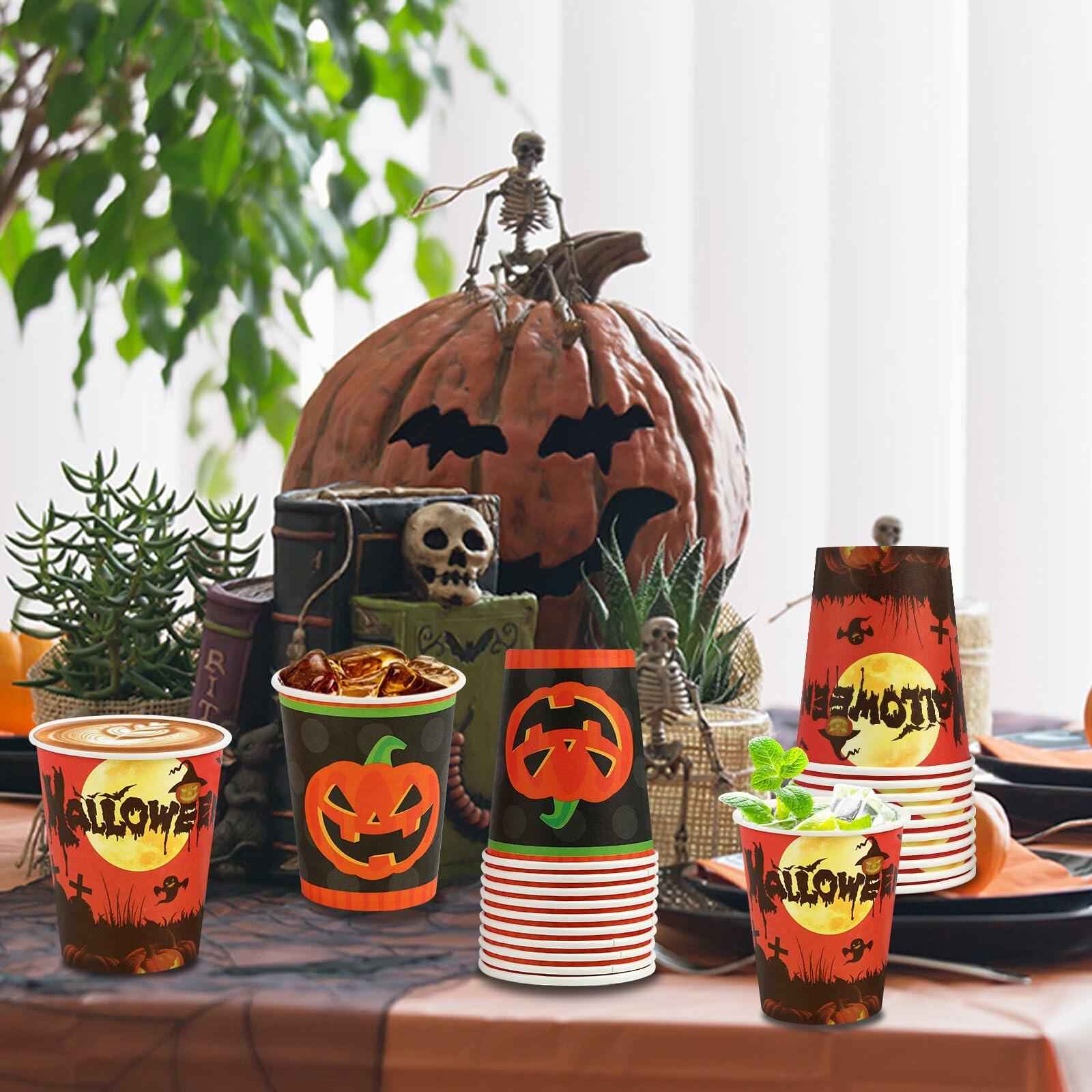 Crumya Pumpkin Disposable Paper Cups 9oz Halloween Party Supplies 40pcs