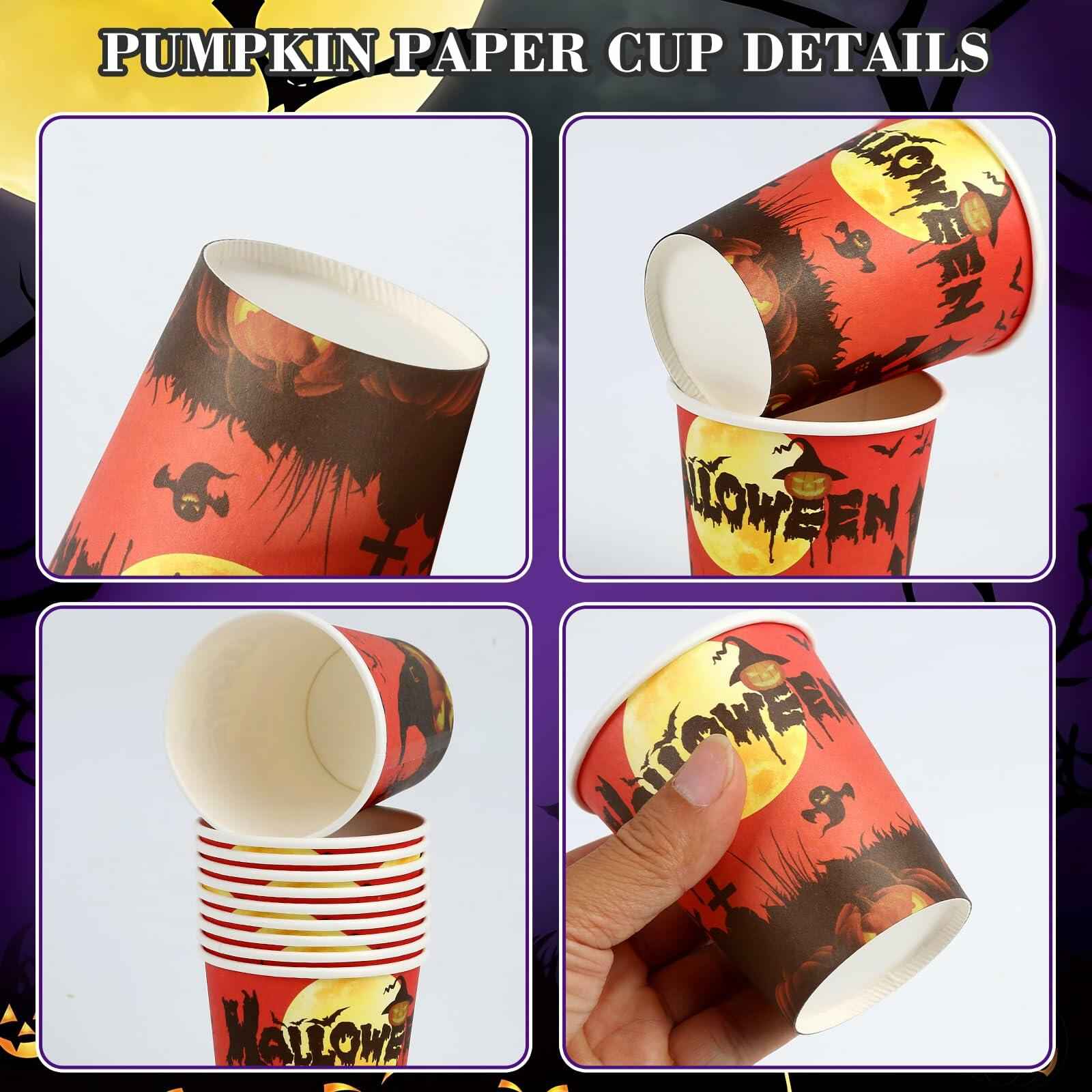 Crumya Pumpkin Disposable Paper Cups 9oz Halloween Party Supplies 40pcs