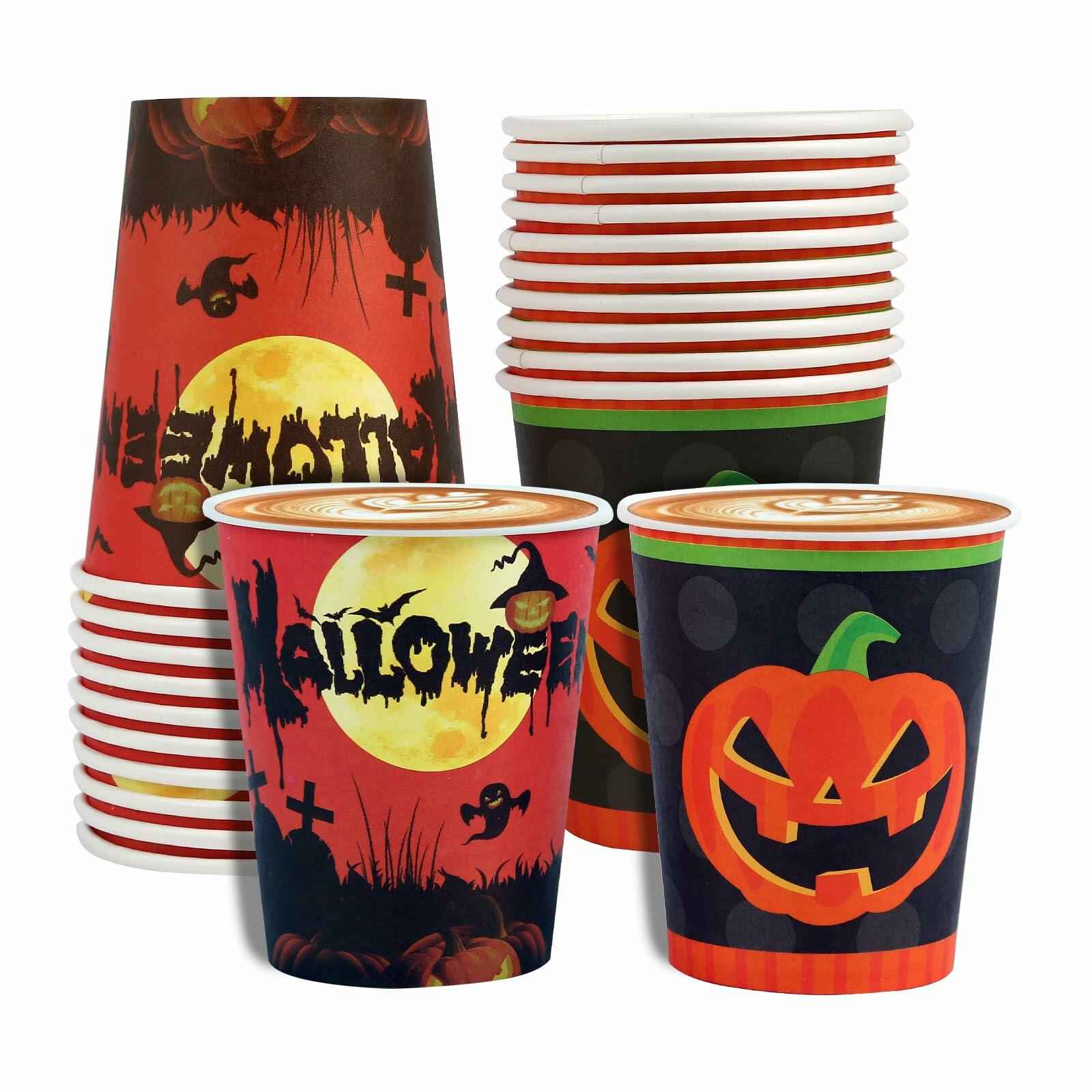 Crumya Pumpkin Disposable Paper Cups 9oz Halloween Party Supplies 40pcs