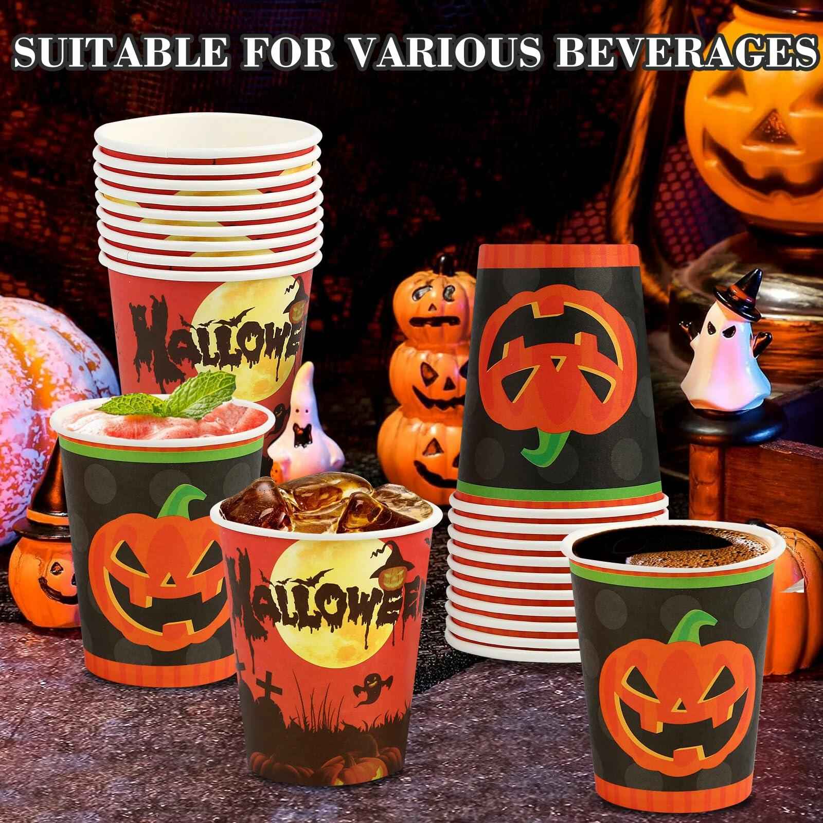 Crumya Pumpkin Disposable Paper Cups 9oz Halloween Party Supplies 40pcs
