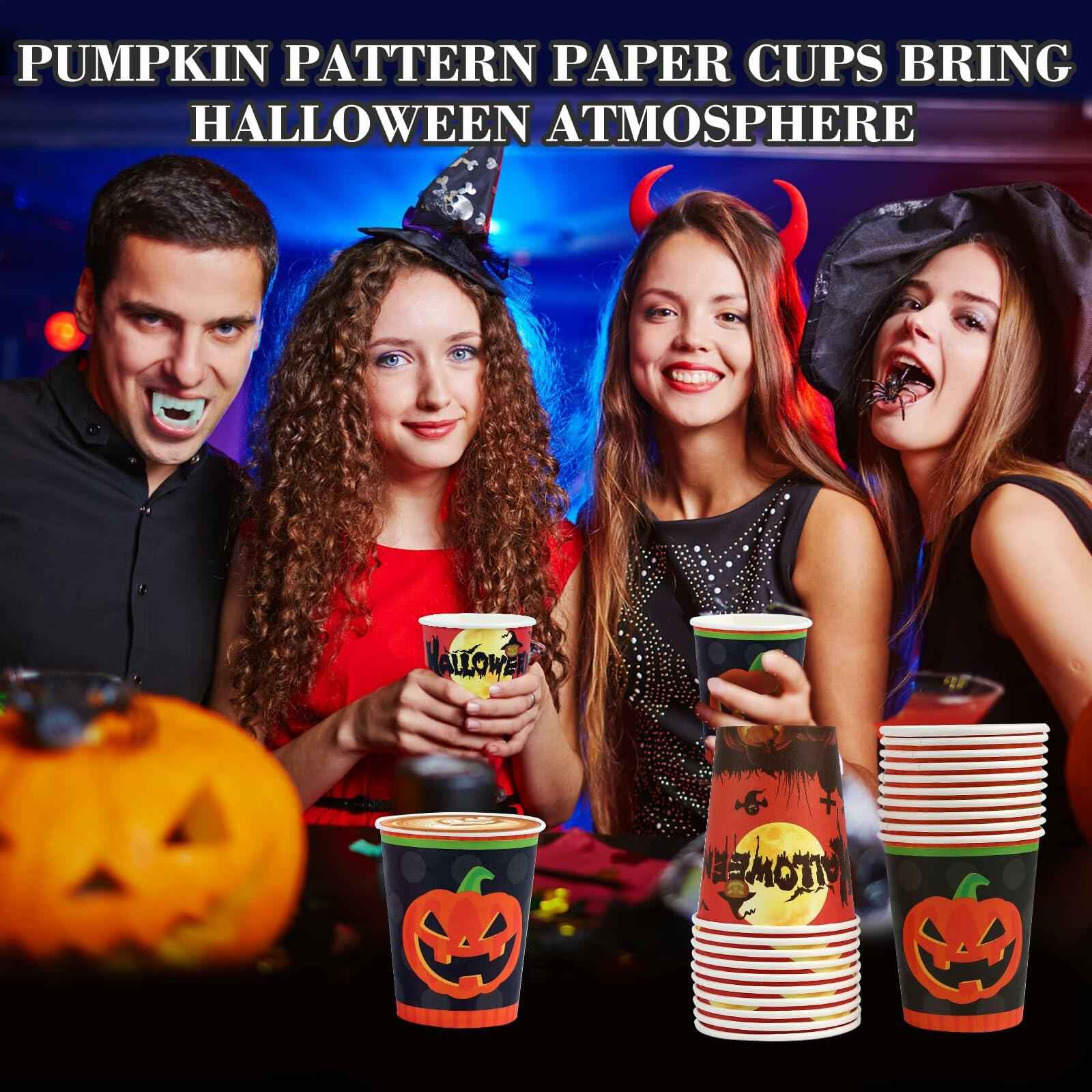 Crumya Pumpkin Disposable Paper Cups 9oz Halloween Party Supplies 40pcs