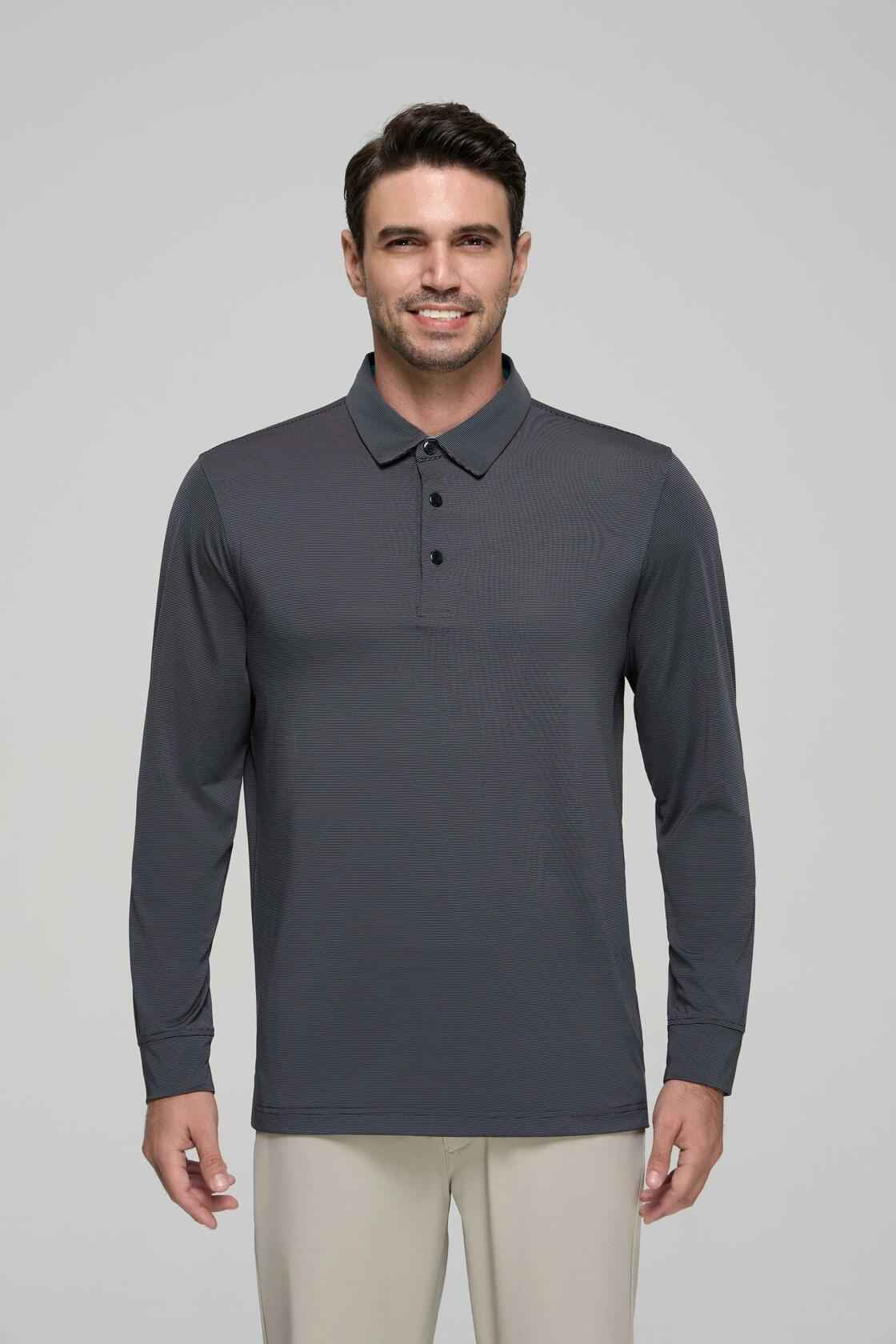 YAMXDM Mens Long Sleeve Golf Polo Shirt Moisture Wicking Light Green Size L