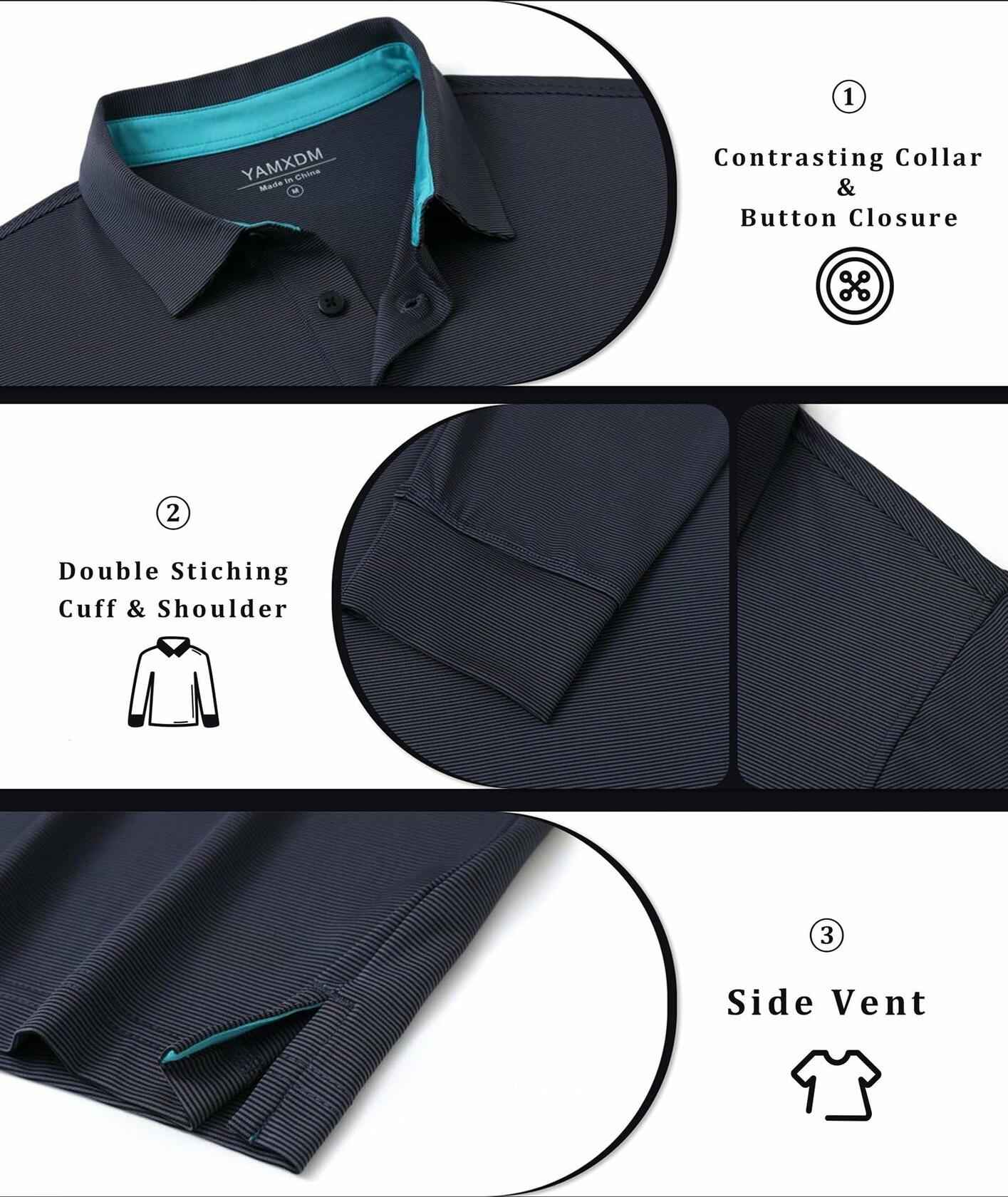 YAMXDM Mens Long Sleeve Golf Polo Shirt Moisture Wicking Light Green Size L