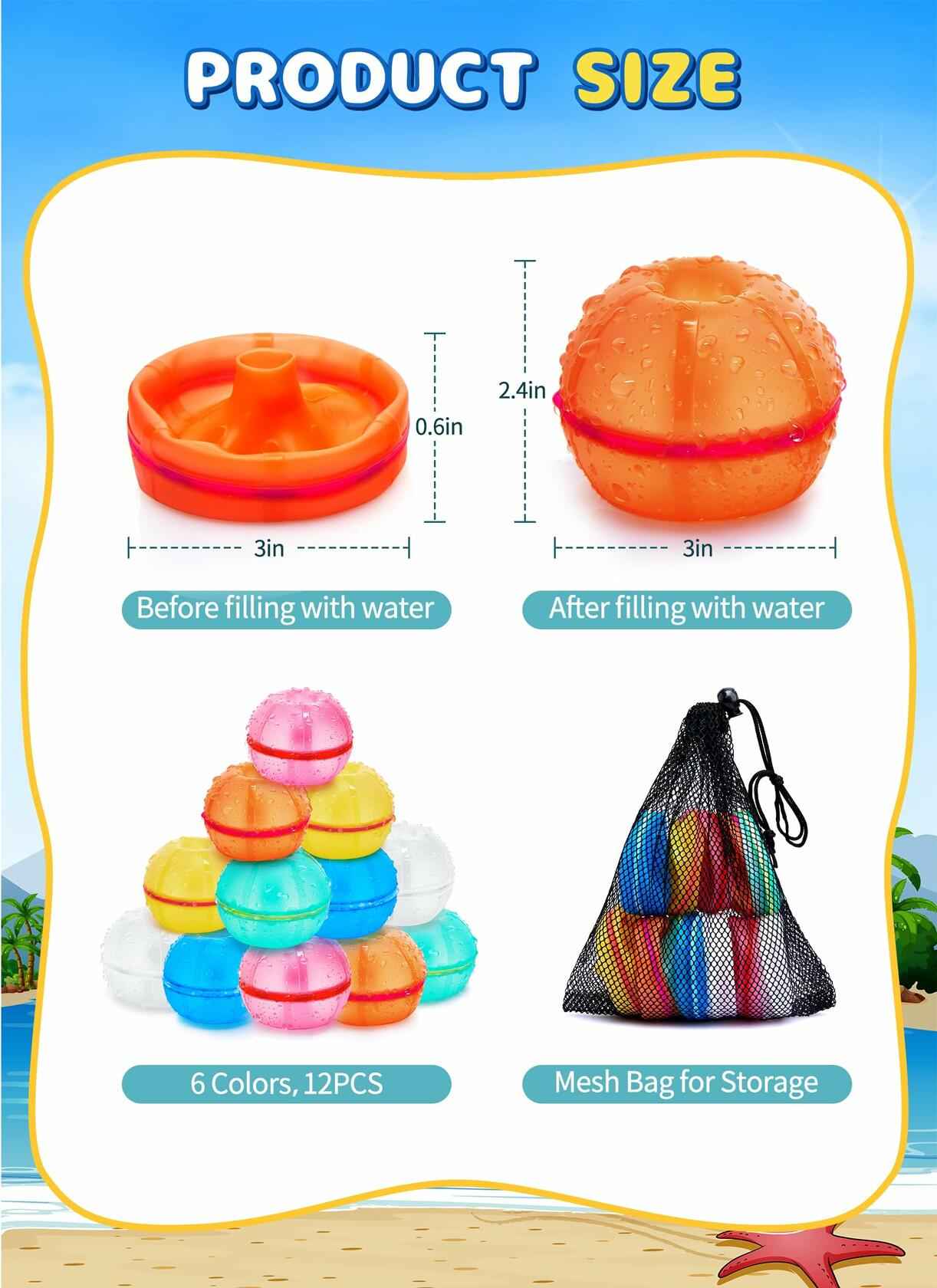 12 PCS Reusable Magnetic Water Balloons Silicone Donut Shape