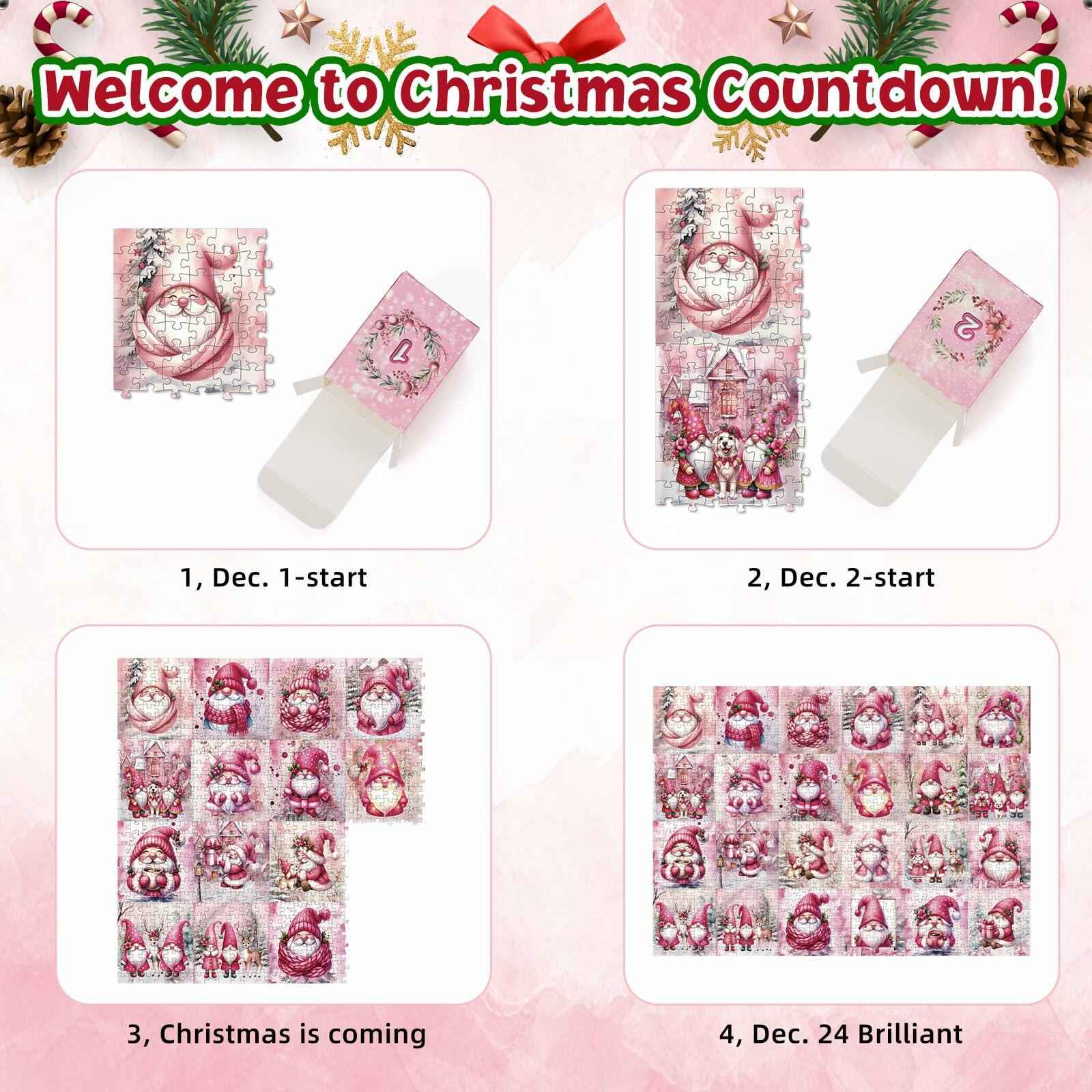1008 Pc Pink Gnome Advent Calendar Puzzle 2025 24-Day Countdown