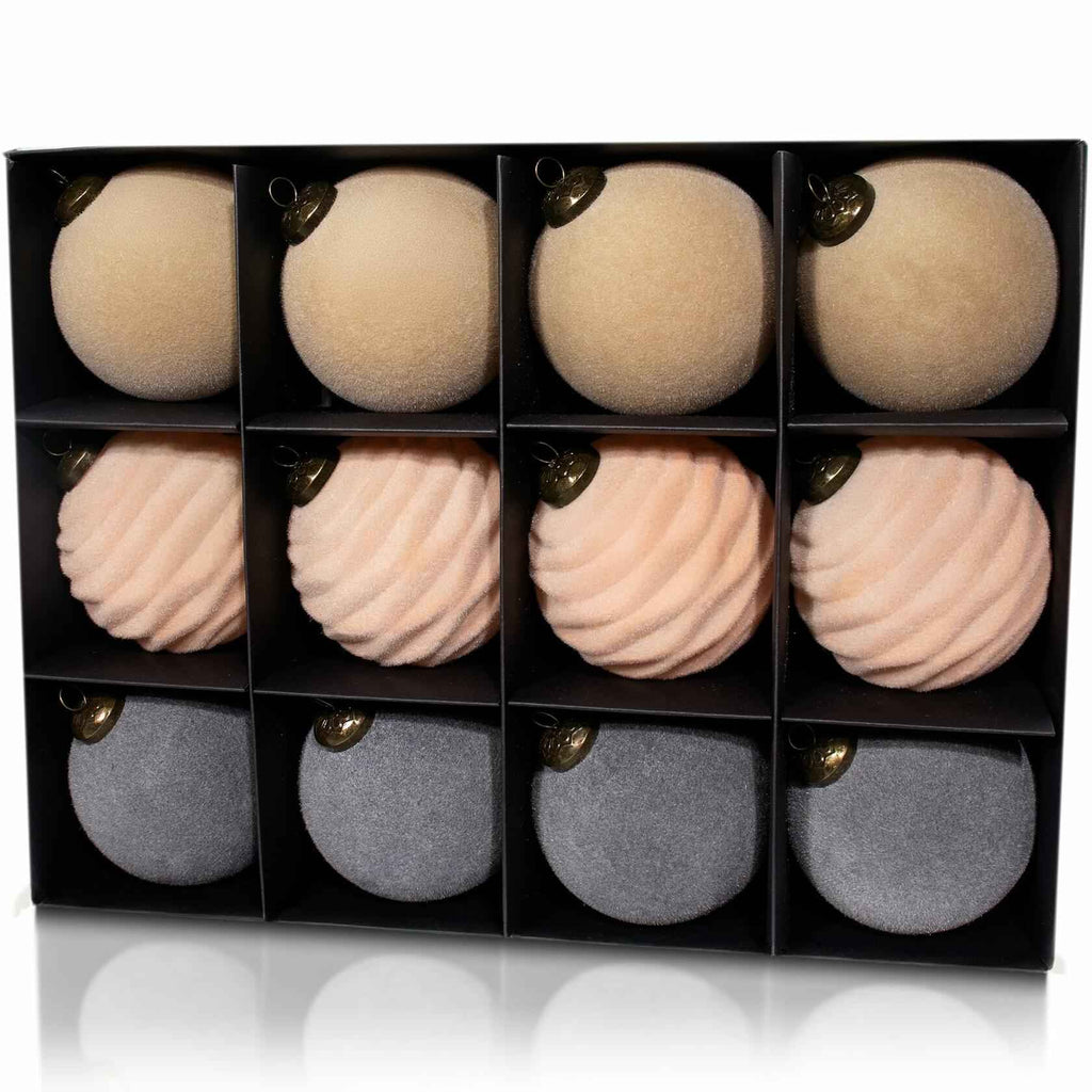 12PCS Velvet Christmas Ball Ornaments 3.15"Handmade Flocked Shatterproof