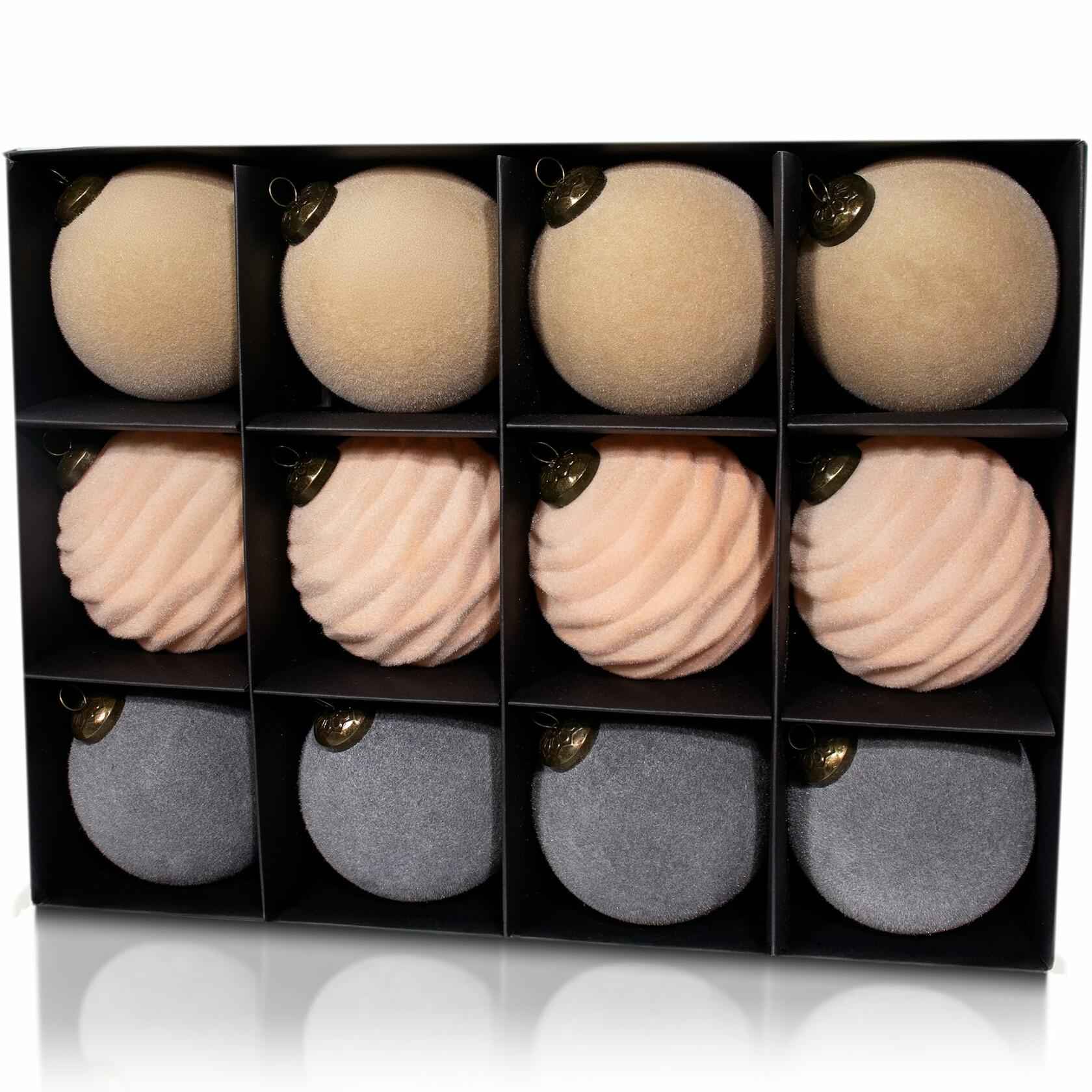 12PCS Velvet Christmas Ball Ornaments 3.15"Handmade Flocked Shatterproof