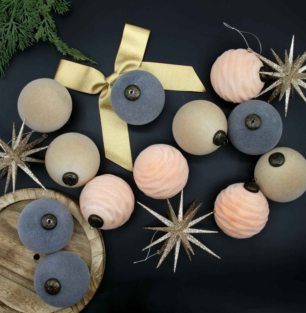 12PCS Velvet Christmas Ball Ornaments 3.15"Handmade Flocked Shatterproof