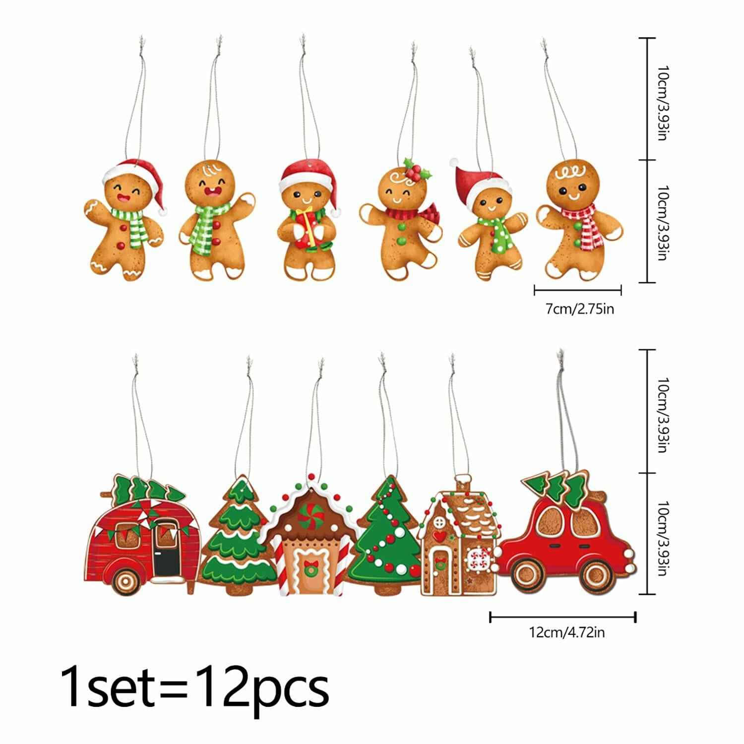 12pcs Gingerbread Man Christmas Tree Ornaments Cute Xmas Decor Accessories
