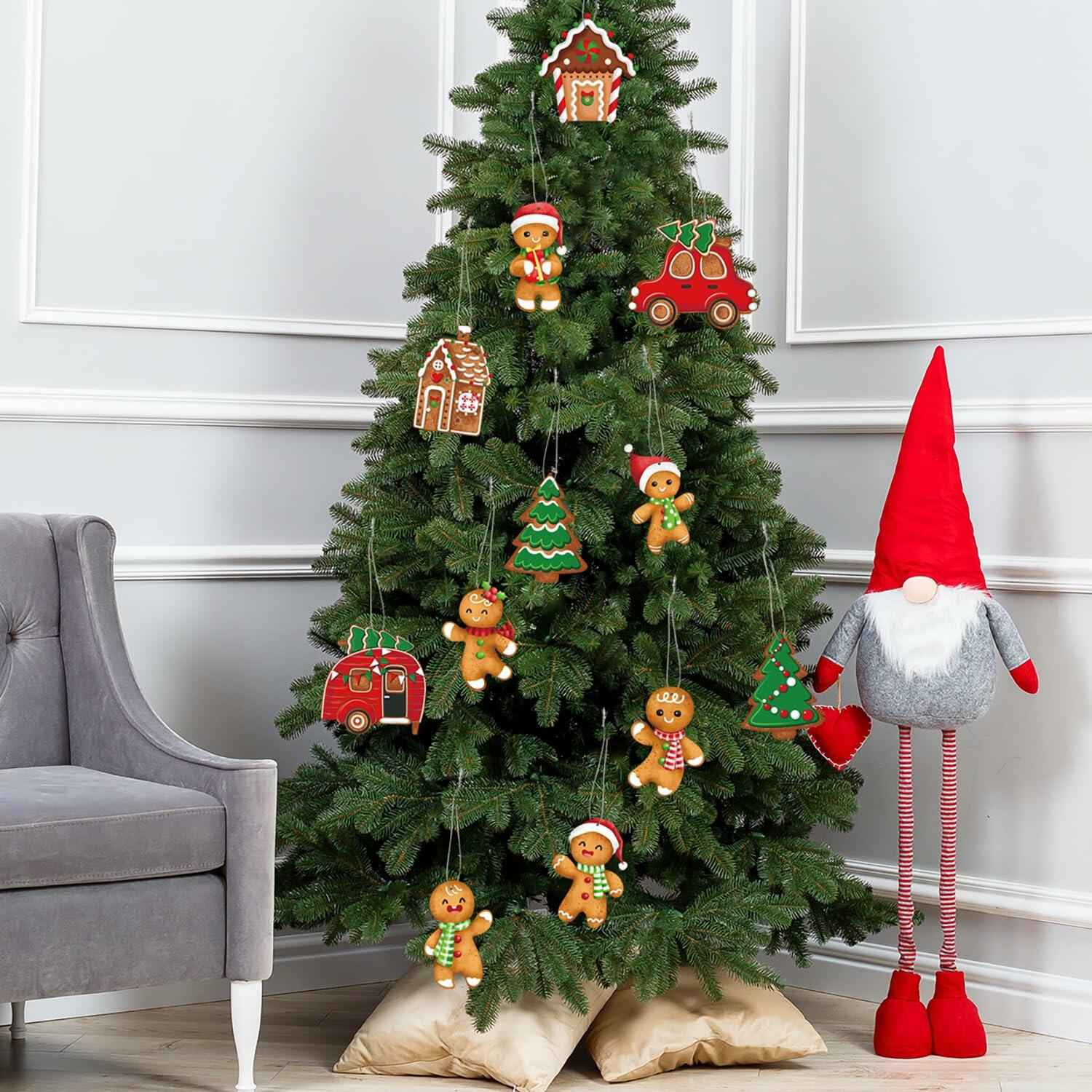 12pcs Gingerbread Man Christmas Tree Ornaments Cute Xmas Decor Accessories