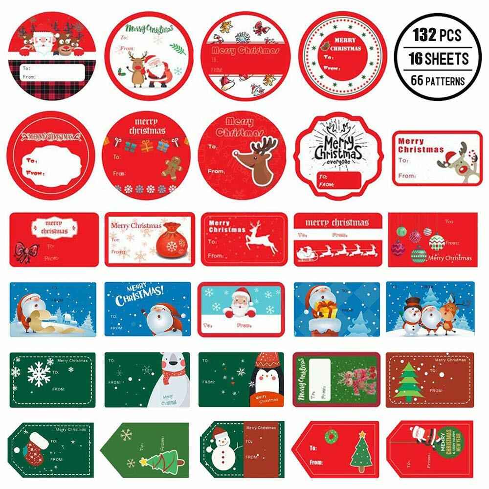 132 PCS Christmas Tags Stickers Santa Snowmen Xmas Tree Deer Labels
