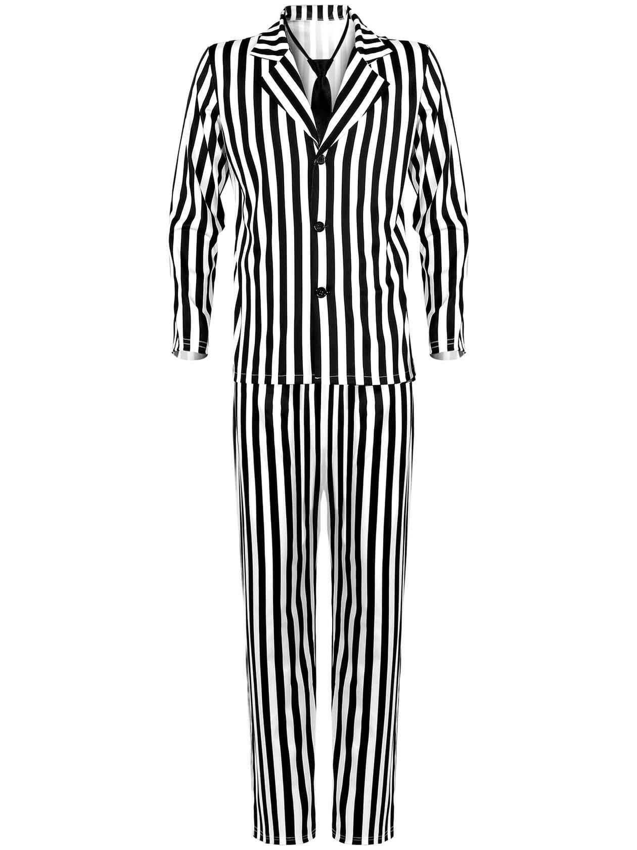 Halloween Black White Striped Men Costume Comedy Horror Size XXL